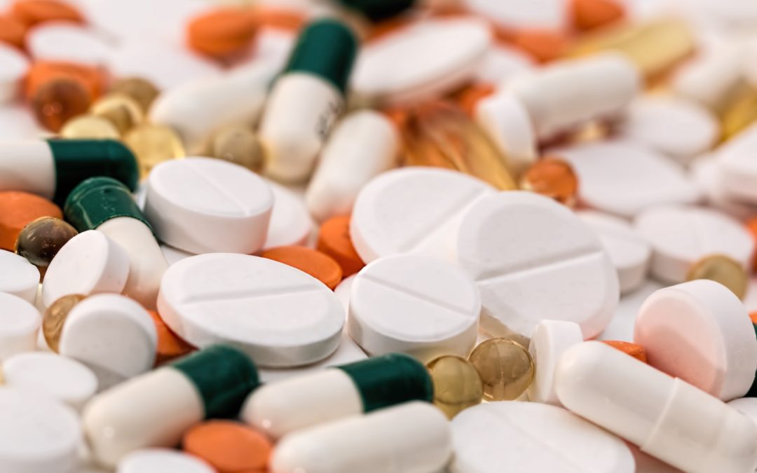 A closeup of various pills